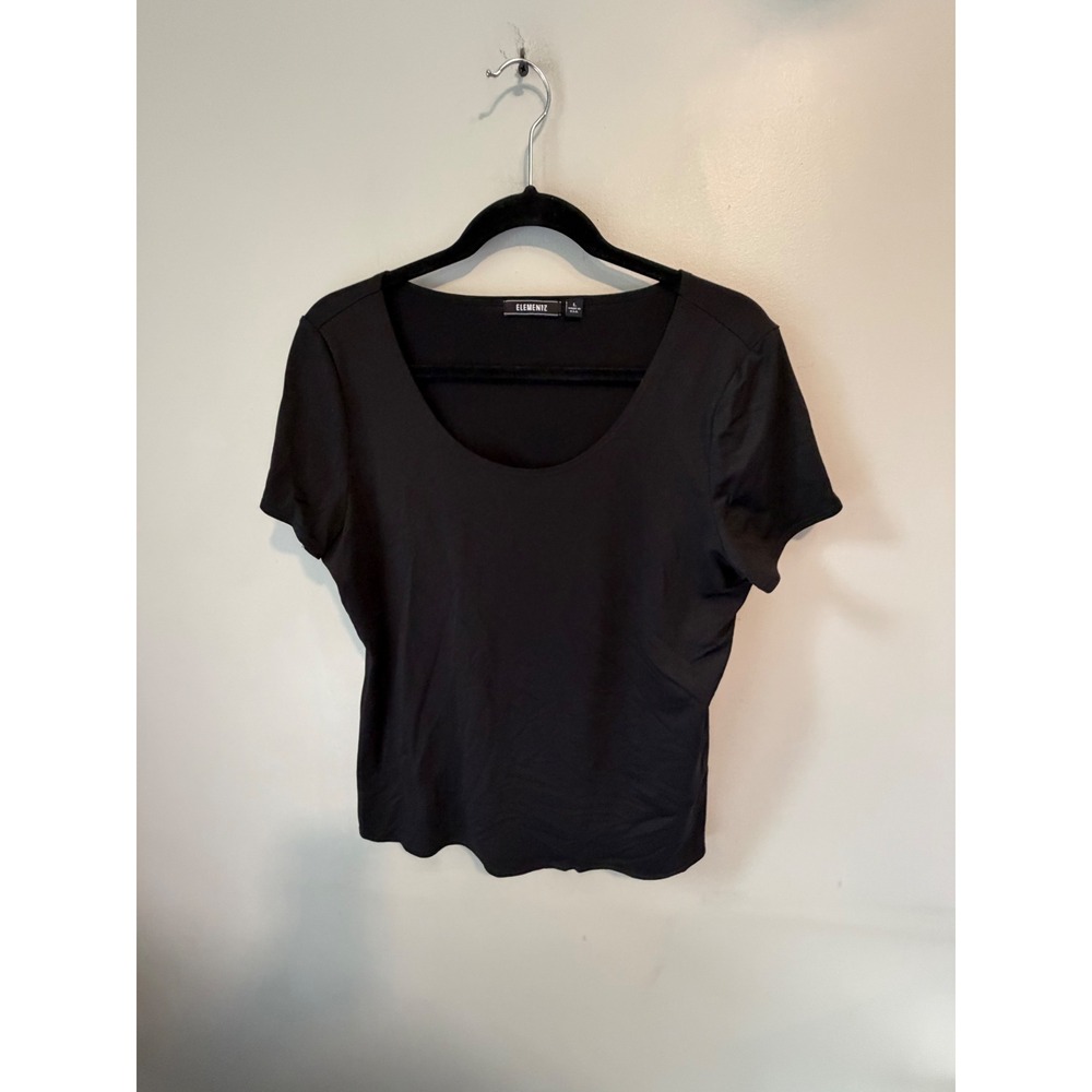 Elementz Womens Black Scoop Neck Short Sleeve T-Shirt Top MQNU0102 Size L